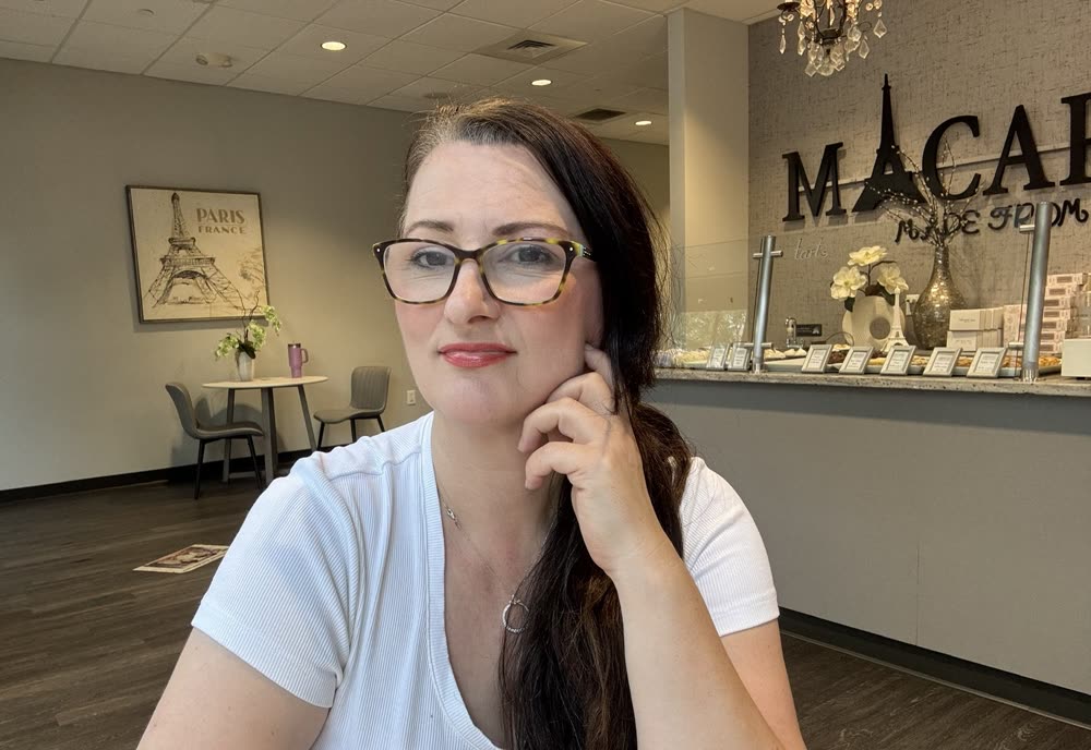 Elena inside her Macaron Tart bakery